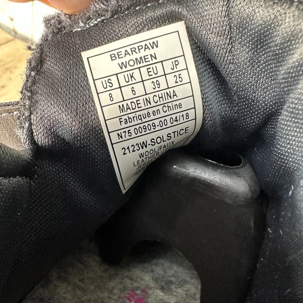 Bearpaw‎ Solstice Ankle Boots Gray Wool Blend Faux Leather Strap Winter Shoes